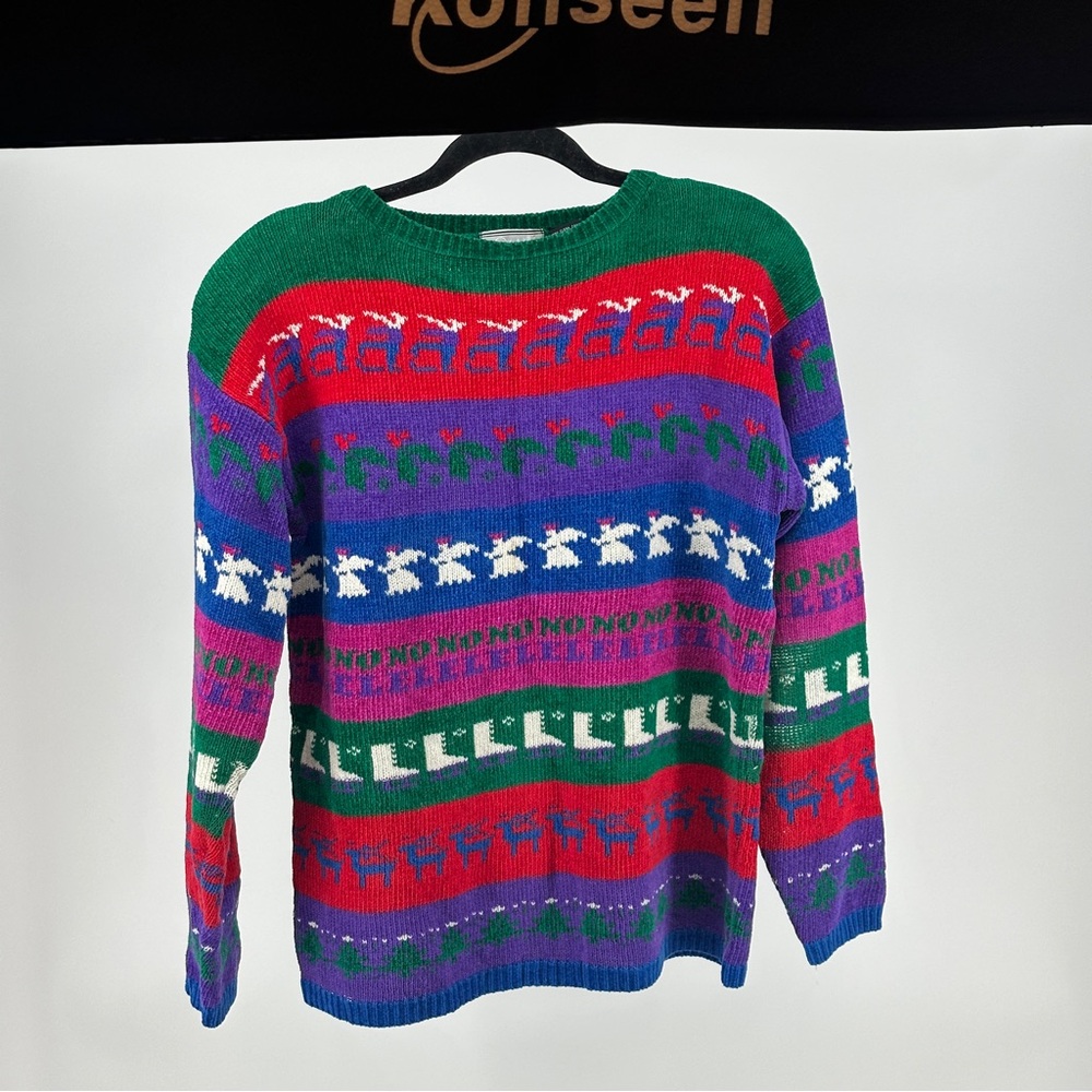 Women’s Vintage Medium Colorful Holiday Sweater Ugly Christmas Chenille